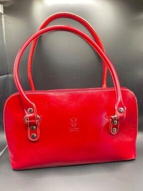 Vera Pelle Made in Italy Genuine Leather Classic Lipstick Red Shoulder Bag Purse
